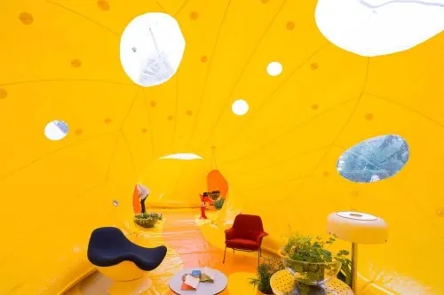 Bold yellow and brown minimal composition, minimal, bold, vibrant