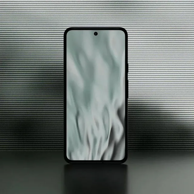 Smartphone with Fluid Abstract Graphic, minimal, 3d-render, monochrome