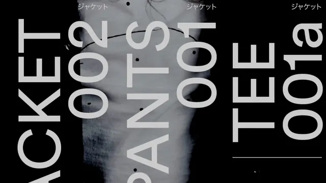 Rotated typographic labels over textile close-up, typographic, editorial, monochrome