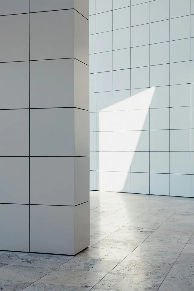 Minimal architectural light shard on tiled wall, minimal, architectural, light