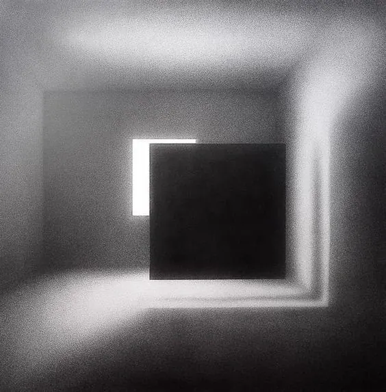 Geometric light composition — abstract interior, minimal, 3d-render, monochrome