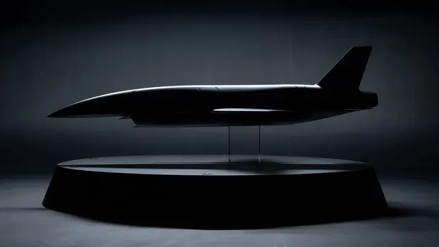 Silhouetted scale model aircraft on dark pedestal, dark-mode, minimal, dark
