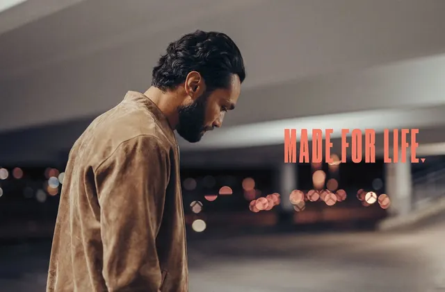 Made for Life" apparel campaign graphic, editorial, minimal, dark