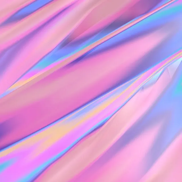 Holographic iridescent fabric close-up, abstract, gradient-heavy, vibrant