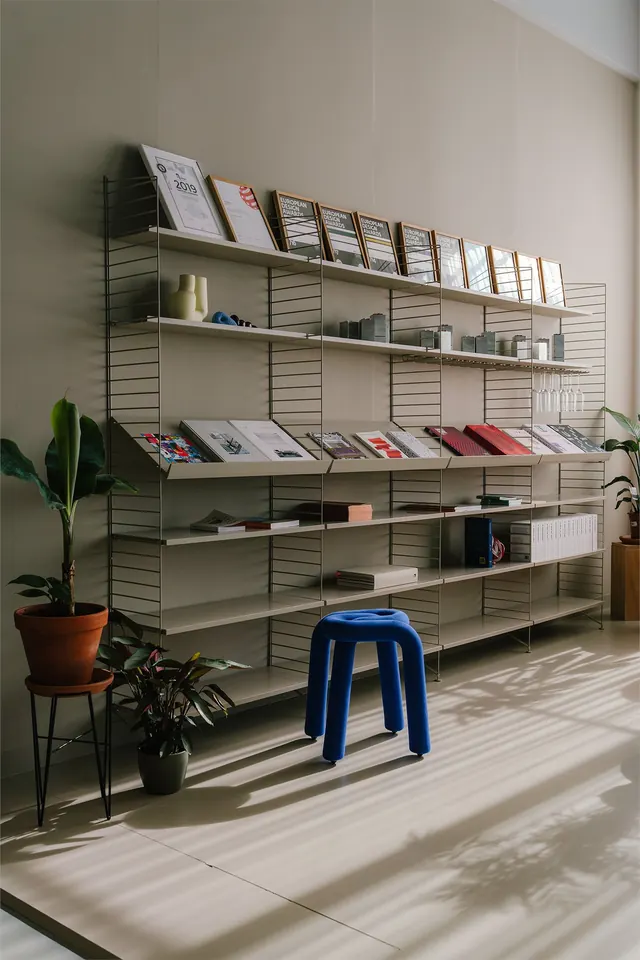 Retail Display Shelving with Merchandise, minimal, corporate-clean, light
