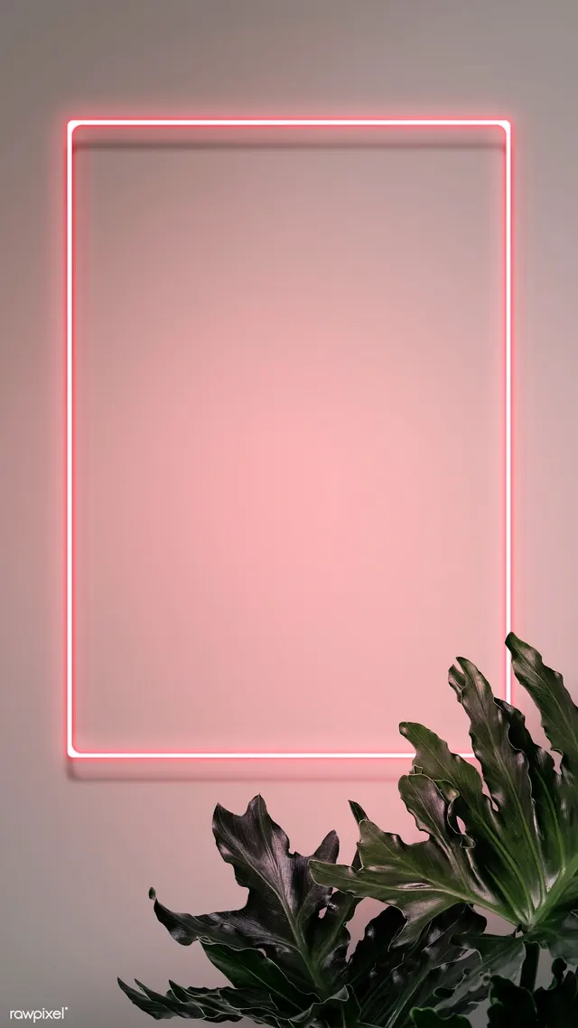 Pink Neon Frame with Foliage, minimal, gradient-heavy, vibrant