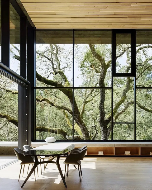 Modern Architectural Interior with Nature View, minimal, organic, warm
