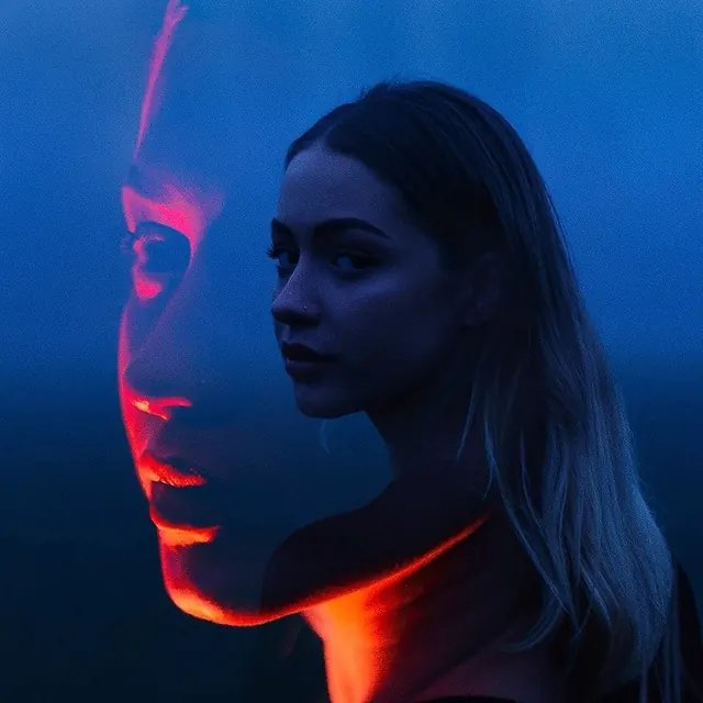 Double Exposure Portrait, gradient-heavy, abstract, vibrant