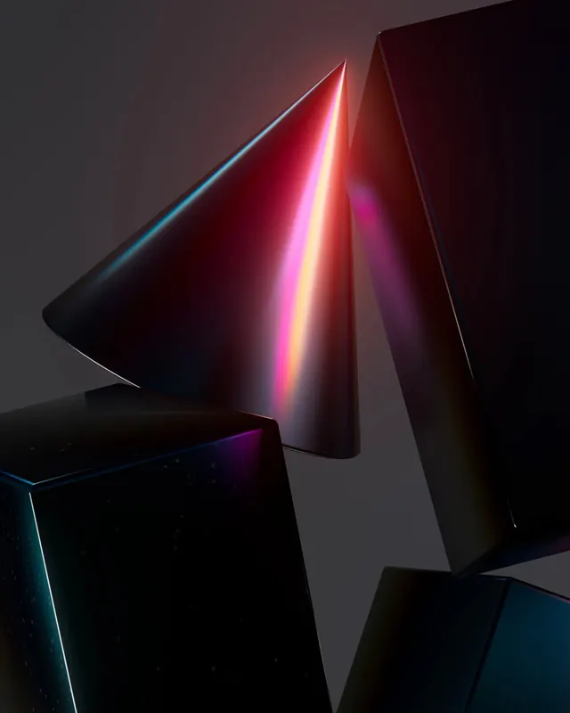 Abstract Geometric 3D Shapes, 3d-render, dark-mode, dark