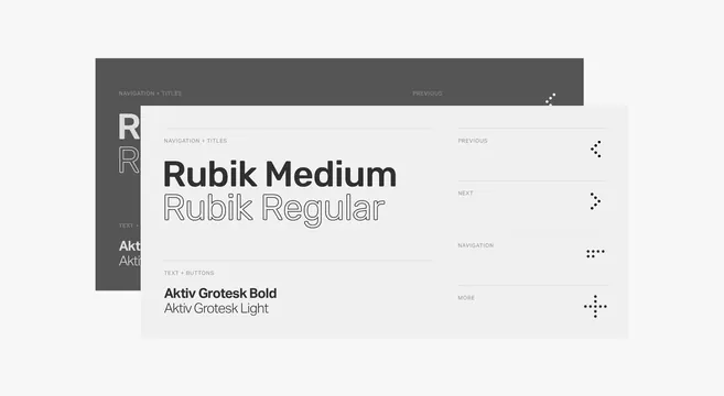 Typography specimen for Rubik and Aktiv Grotesk, minimal, light-mode, light
