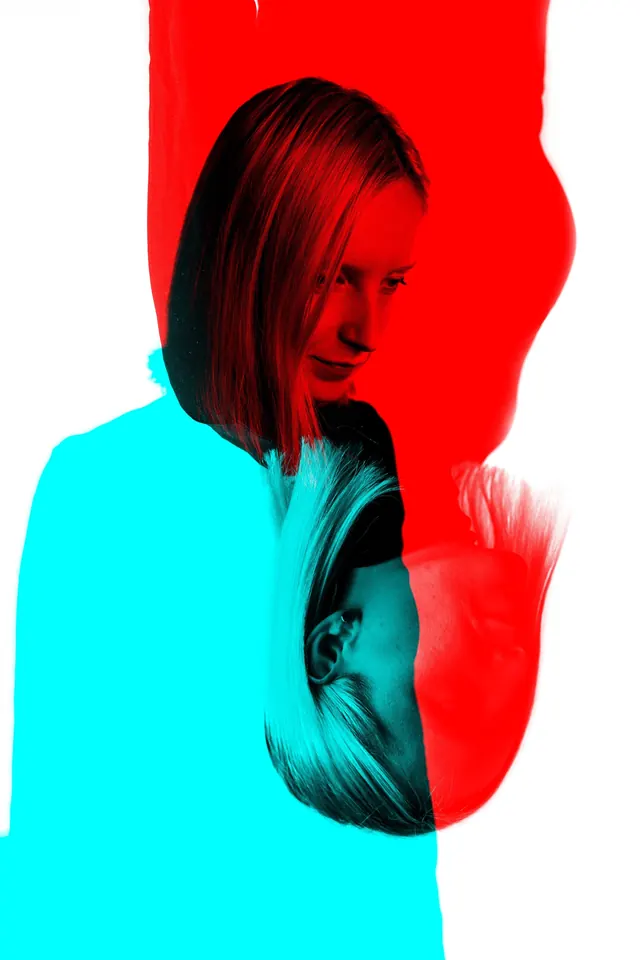 Abstract Portrait with Color Overlays, abstract, maximalist, vibrant