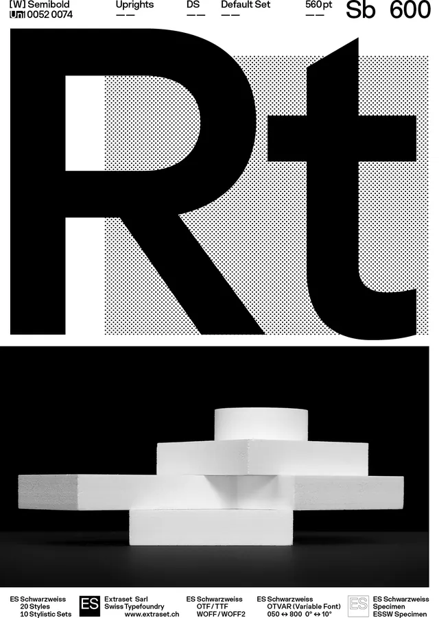Rt Type Specimen, technical, swiss, monochrome