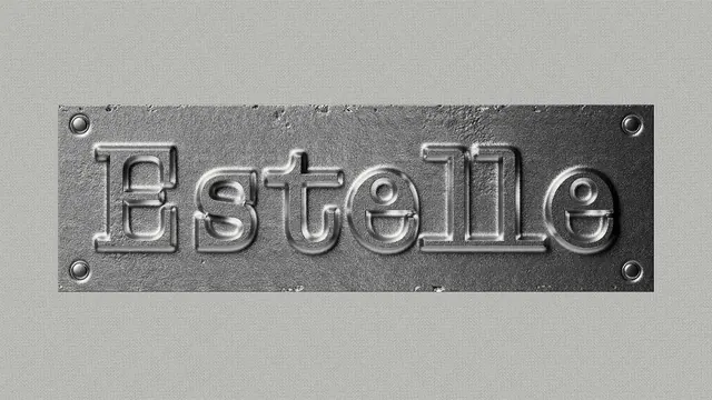 Estelle Embossed Metal Sign, minimal, technical, monochrome