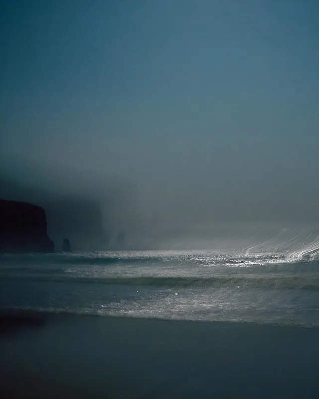 Misty Coastal Seascape, minimal, photographic, cool