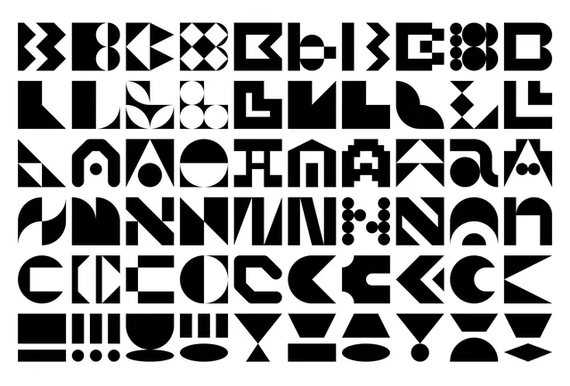 Geometric Typographic Grid, brutalist, geometric, high-contrast