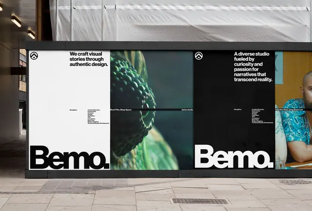 Bemo Brand Identity Mockup, minimal, corporate-clean, dark