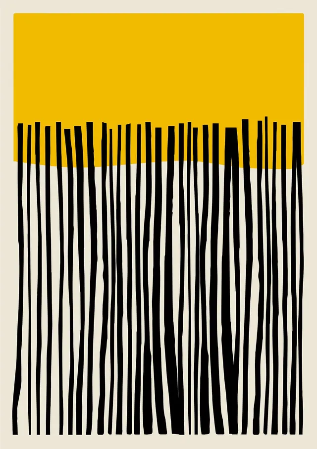 Yellow and black abstract vertical brush line graphic, minimal, abstract, vibrant