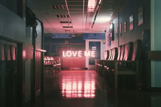 Neon Interior with LOVE ME Sign, dark-mode, retro, dark