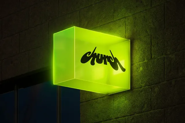 Neon Signage Mockup, neo-brutalist, dark-mode, vibrant