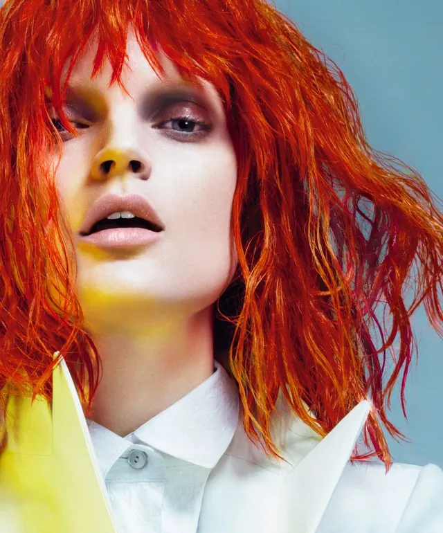 Vibrant Red Hair Portrait, editorial, photographic, vibrant