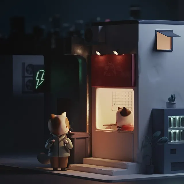 3D Render of a Stylized Character in a Futuristic Vending Machine