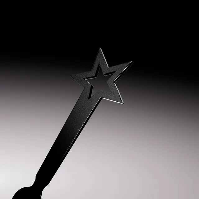Metallic star-topped wand 3D product rendering, 3d-render, luxury, dark
