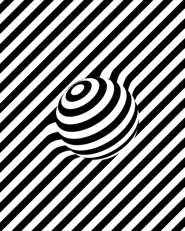 Striped shell pattern with optical illusion, geometric, monochrome, high-contrast