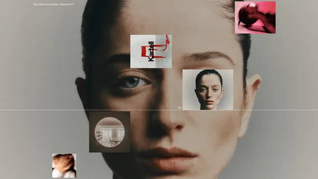 Everyday Inspiration collage with portrait and abstract elements, editorial, illustrative, warm