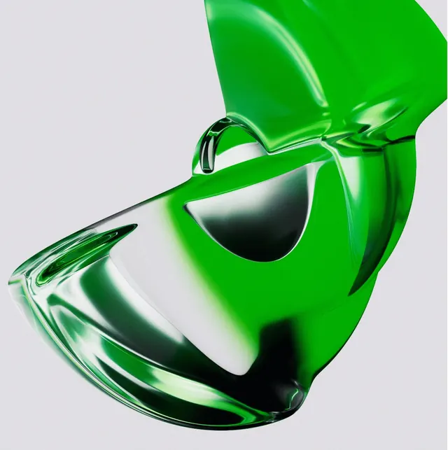 Glossy green and white abstract form, 3d-render, abstract, vibrant
