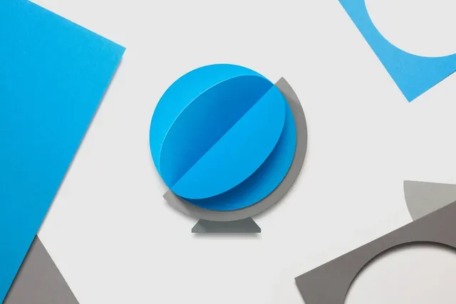Geometric shapes with blue circle and shadow, minimal, 3d-render, light