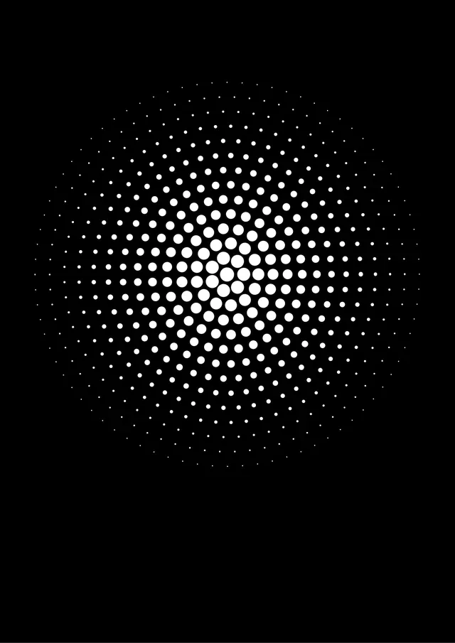 Spherical halftone dot pattern, abstract, geometric, monochrome