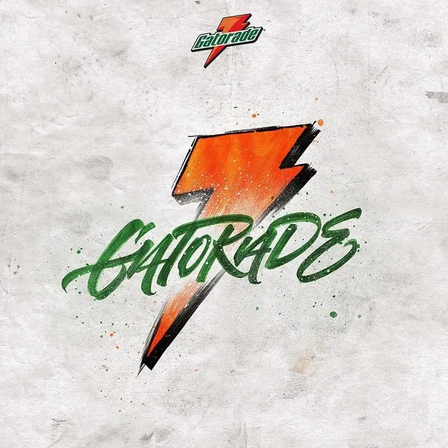Gatorade rebrand spray paint mural lettering, playful, illustrated, vibrant