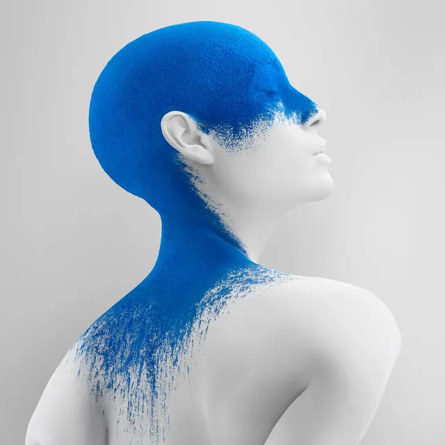 Blue dispersal head 3D illustration, 3d-render, minimalist, light