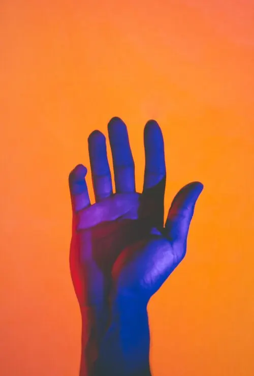 Orange and purple graphic design, bold, geometric, vibrant