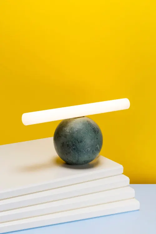 Balanced Composition with Sphere and Geometric Elements, 3d-render, geometric, vibrant
