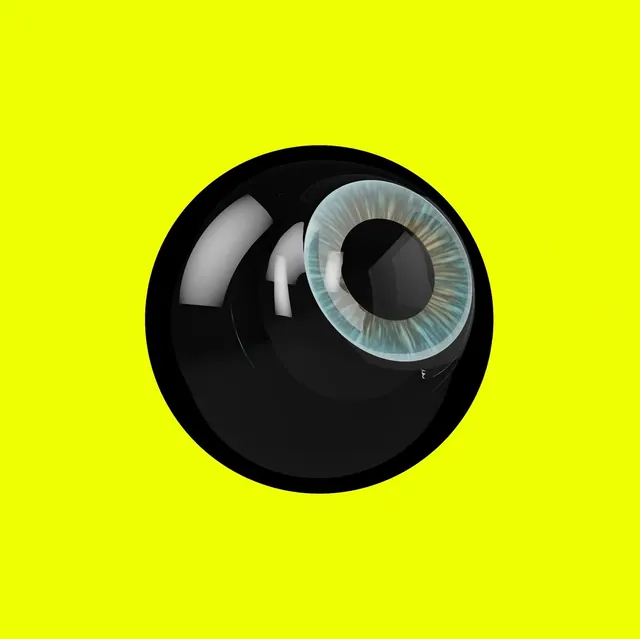 Glossy eye 3D render on neon yellow, 3d-render, minimal, vibrant