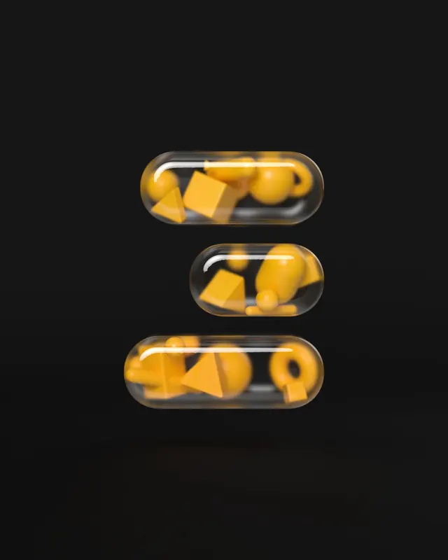 3D geometric shapes in glass capsules, 3d-render, geometric, vibrant