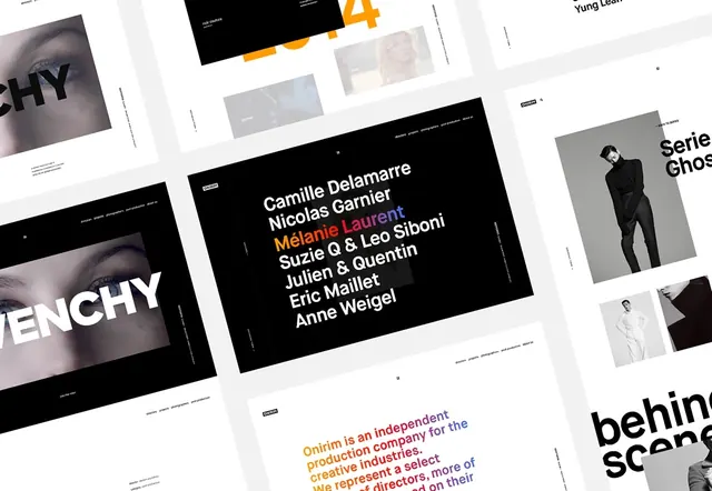 Onirim agency portfolio showcase, editorial, corporate-clean, monochrome