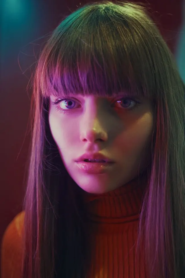 Neon-lit portrait render, 3d-render, gradient-heavy, vibrant