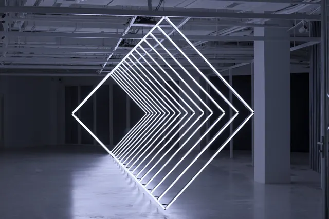 Geometric neon light installation, geometric, technical, neon