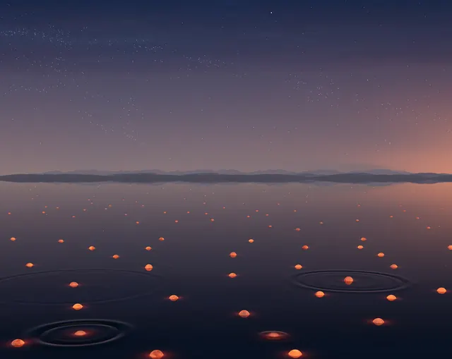 Surreal digital landscape with floating planets, 3d-render, abstract, vibrant