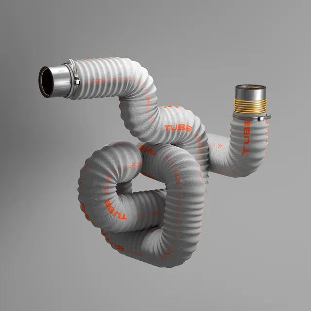 3D rendered modular HVAC tubing sculpture, 3d-render, technical, muted