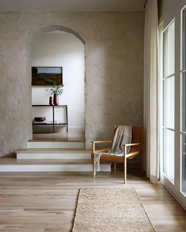 Minimal interior architecture with archway and natural light, photographic, minimal, light