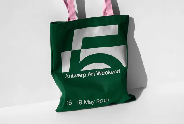 Antwerp Art Weekend event tote bag, minimal, geometric, dark