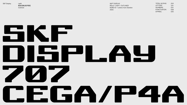 SKF identity typeface specimen, corporate-clean, technical, monochrome