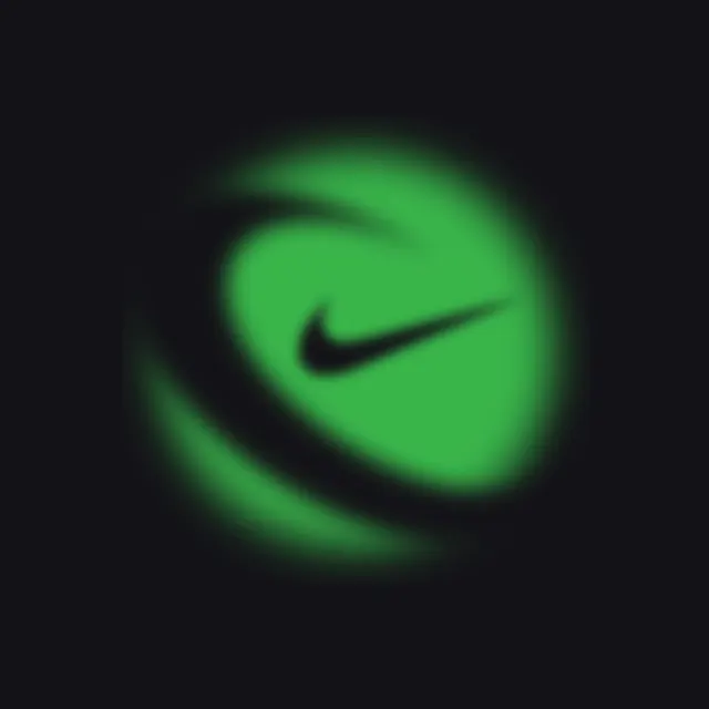 Nike Swoosh glowing sphere, 3d-render, gradient-heavy, vibrant