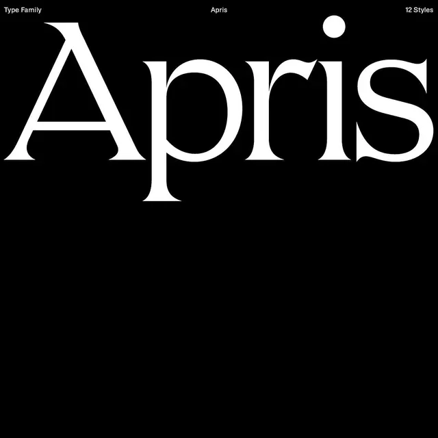 Apris typeface specimen dark, technical, dark-mode, monochrome
