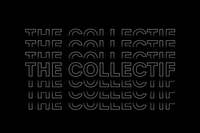 The Collectif outline typeface stacked, minimal, technical, monochrome