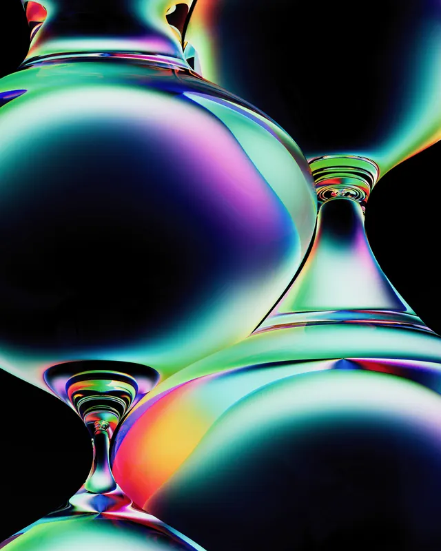 Glassy iridescent gradient render, 3d-render, gradient-heavy, vibrant