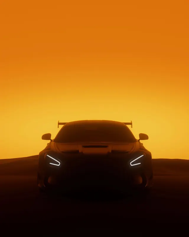 Sport car 3D render at sunset, 3d-render, gradient-heavy, dark